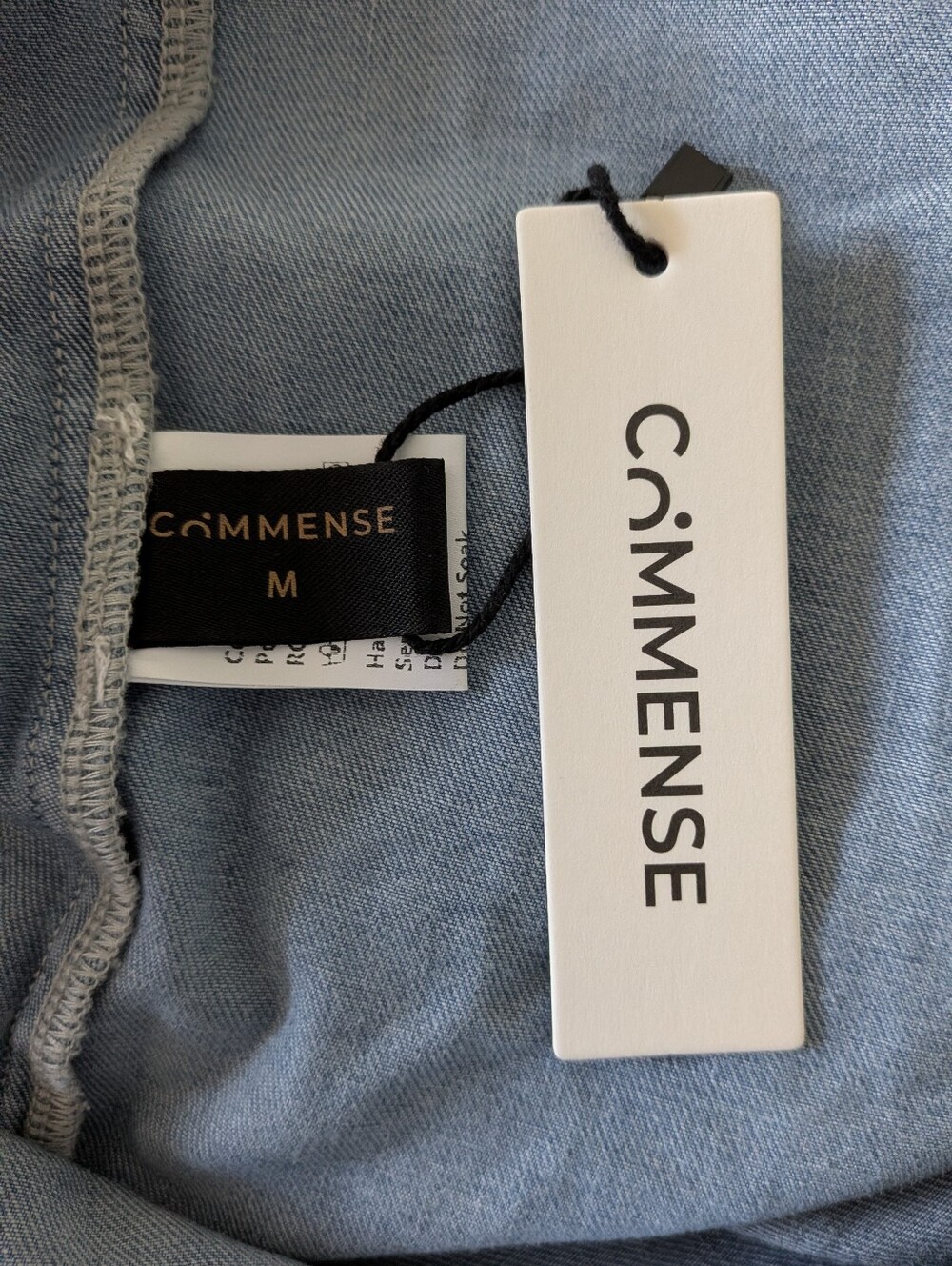 Commense Tie Neck Sleeveless Denim Shirt - Picture 9 of 11